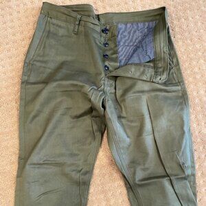 Left Field NYC Kerouac Selvedge Twill Pant, 36, Olive